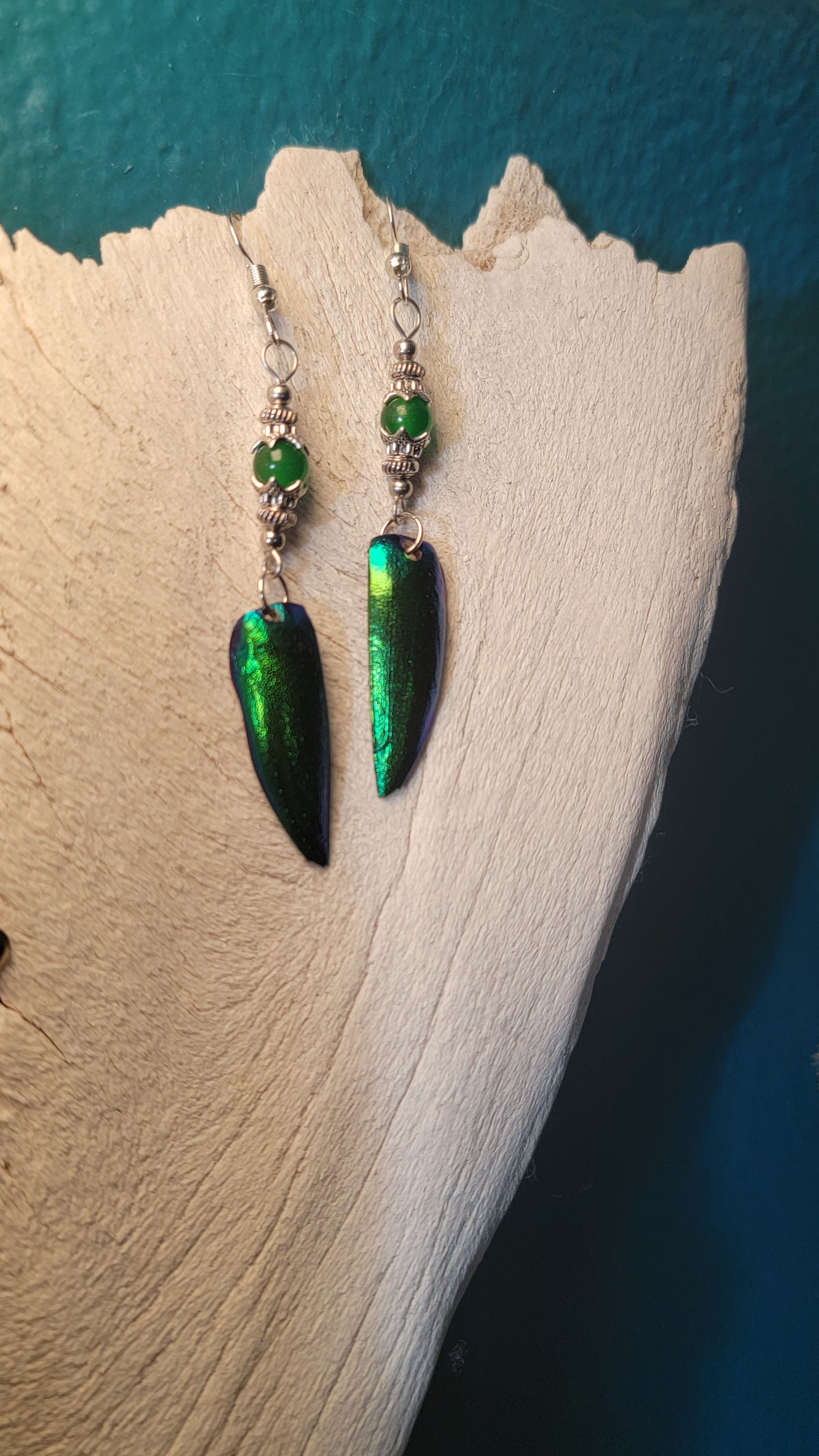 Beetle Wings with Green Charm Earring