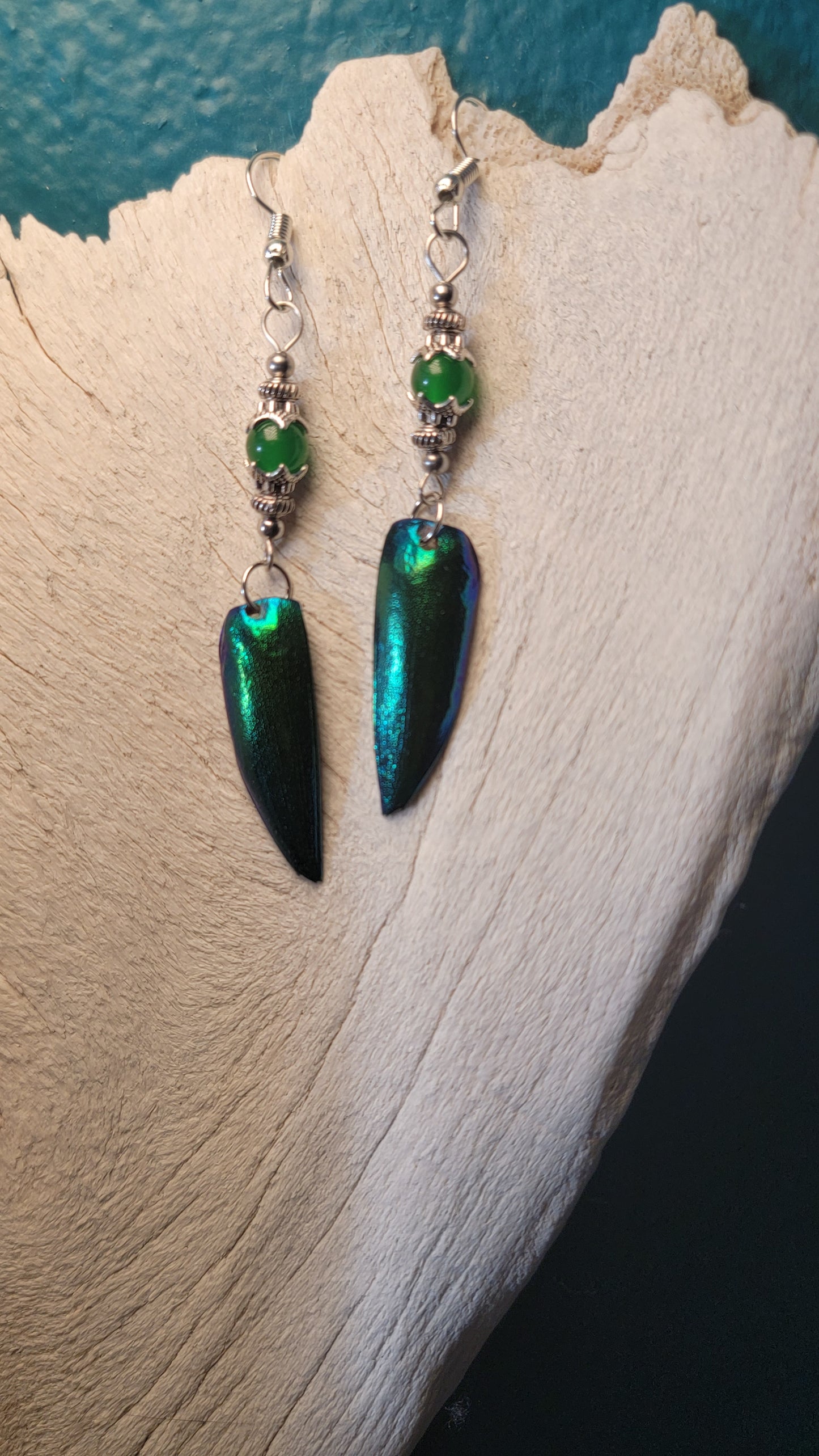 Beetle Wings with Green Charm Earring