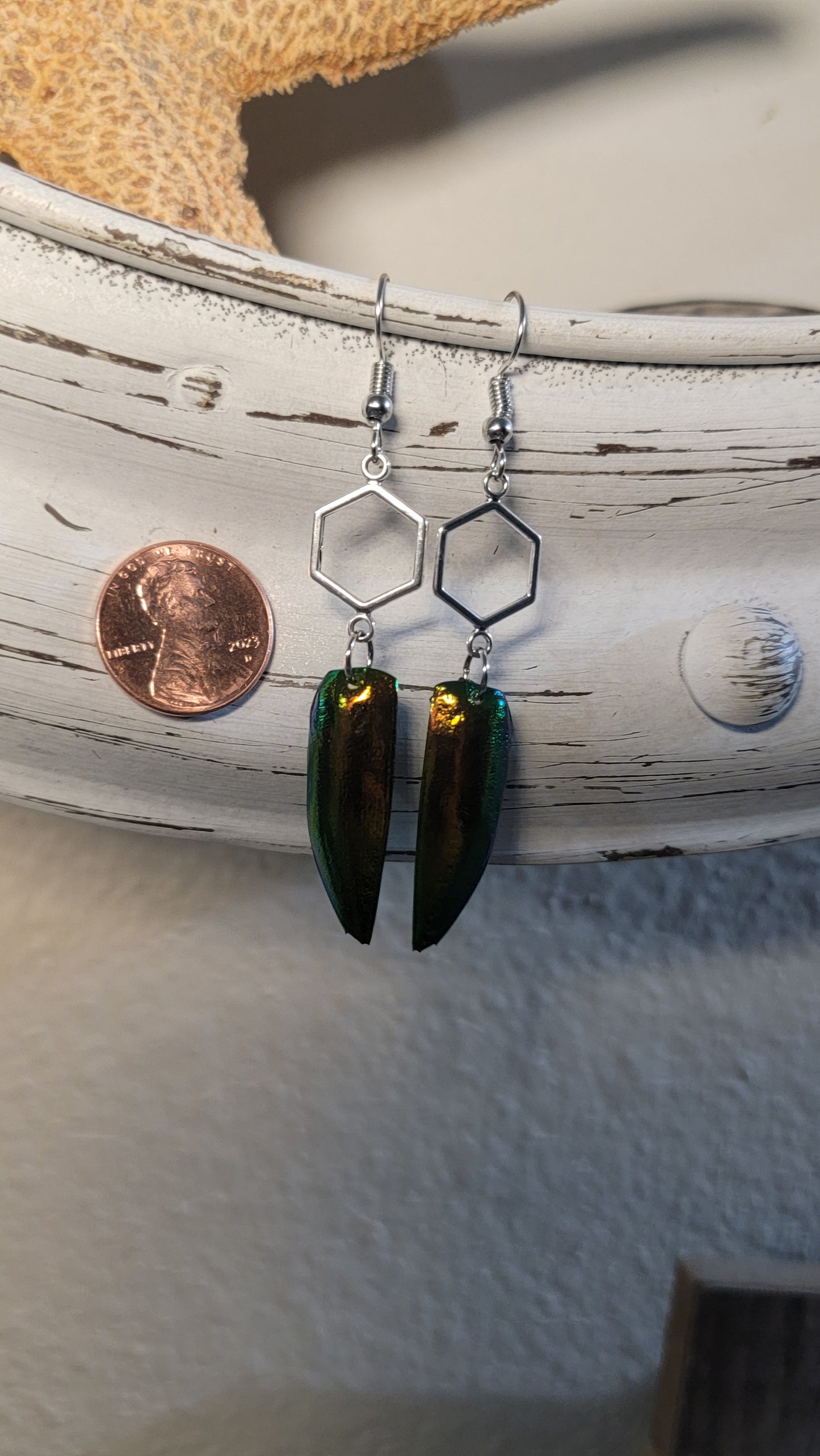 Beetle Wings with Silver Hexagons