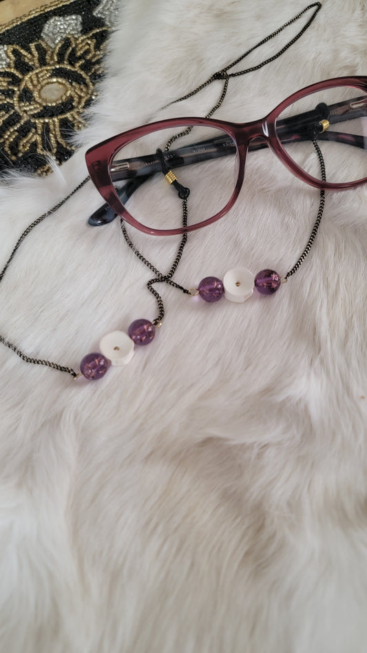 " Fish Bone Beads with Purple " Eye Glasses Chain