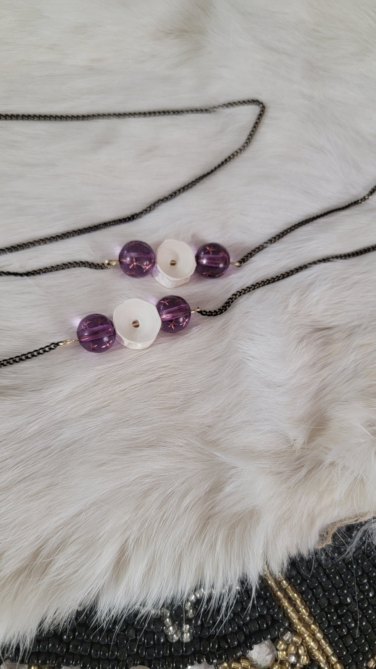 " Fish Bone Beads with Purple " Eye Glasses Chain