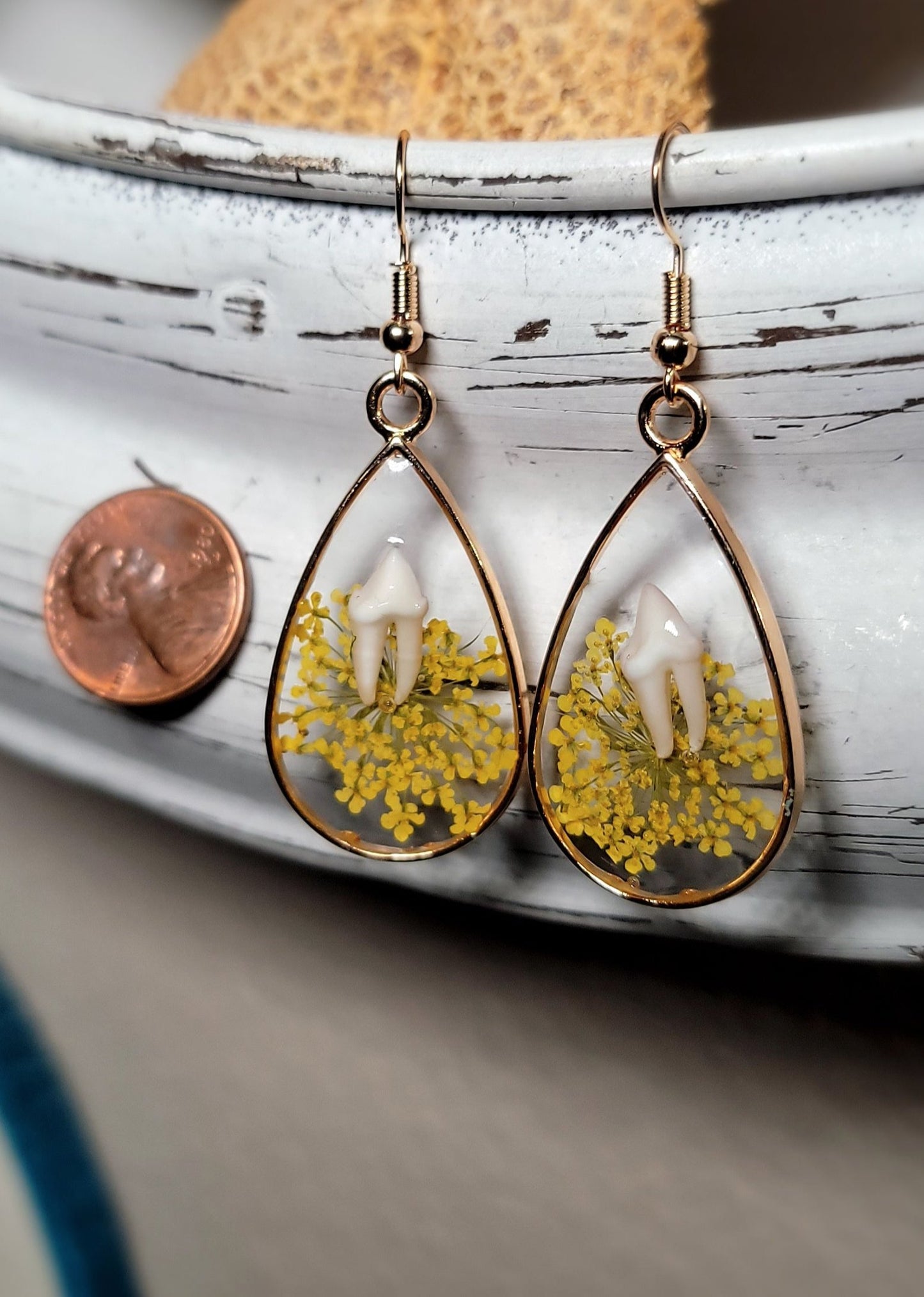 Raccoon Teeth with Yellow Floral Earrings