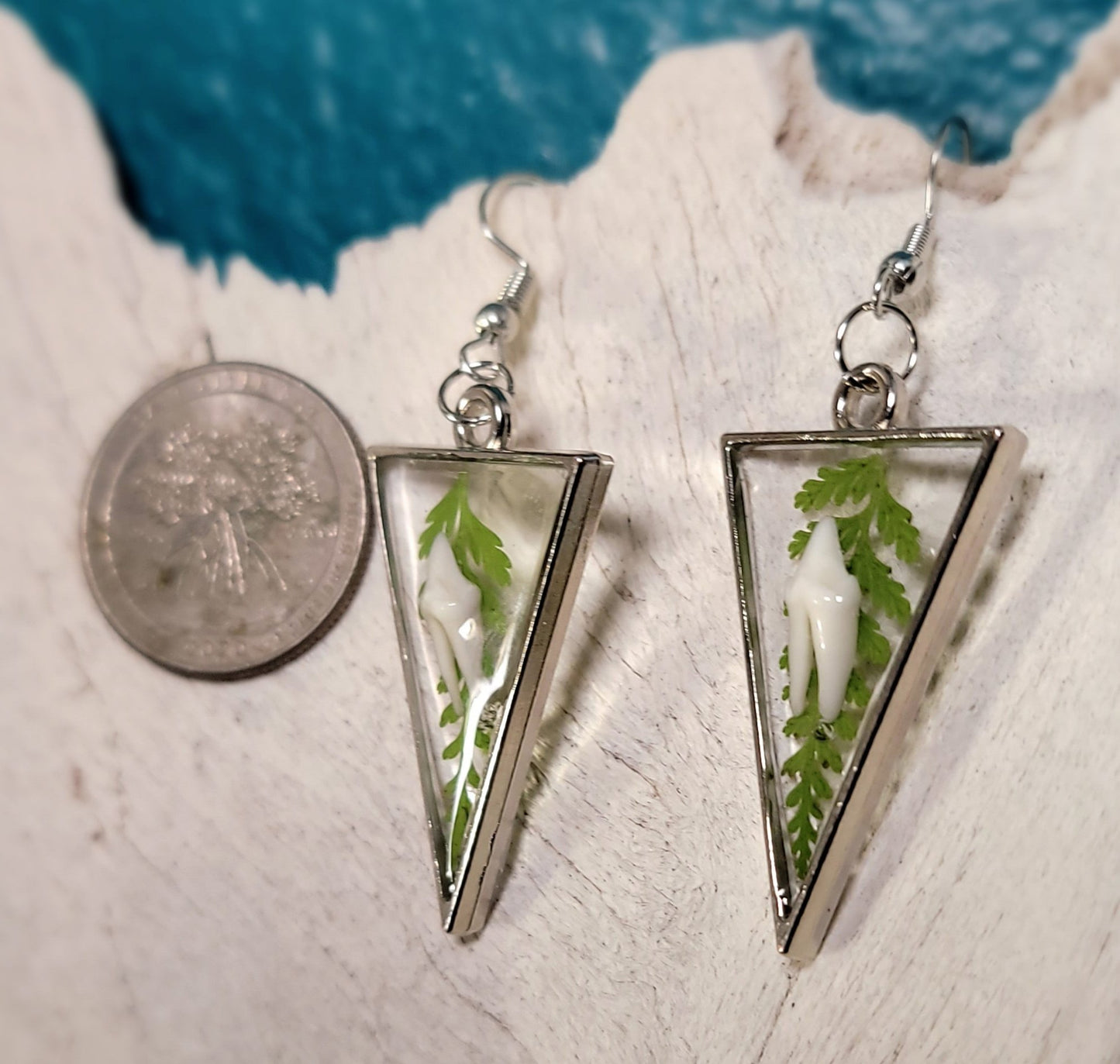 Opossum Teeth with Green Floral Earrings