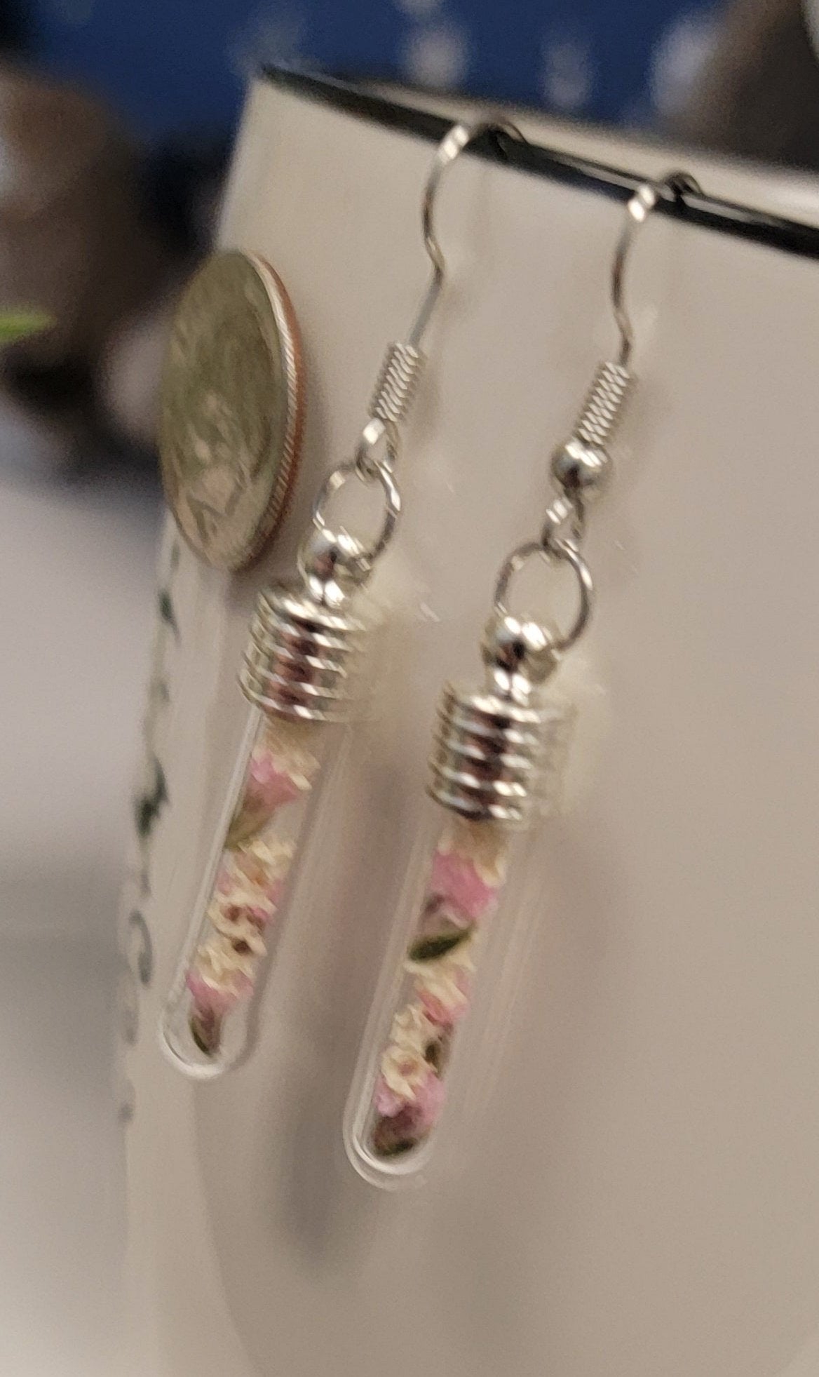 Garter Snake Bones and Pink Floral in Small Vial Earrings