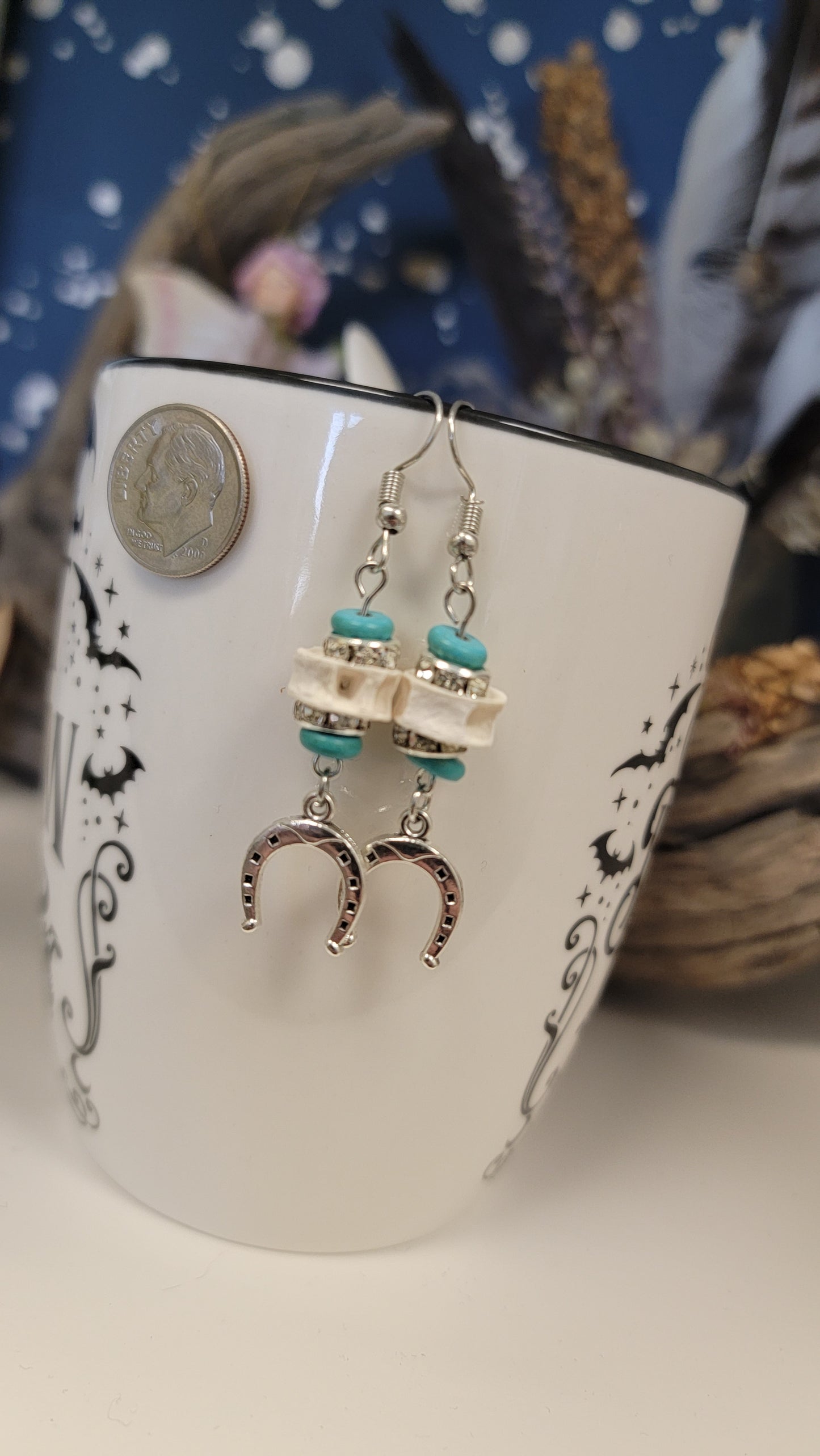 Turquoise Fish Bone Horseshoe Earrings