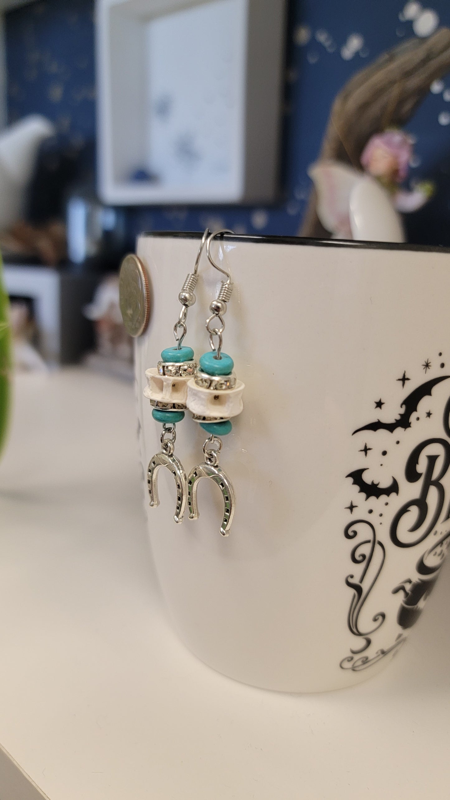 Turquoise Fish Bone Horseshoe Earrings