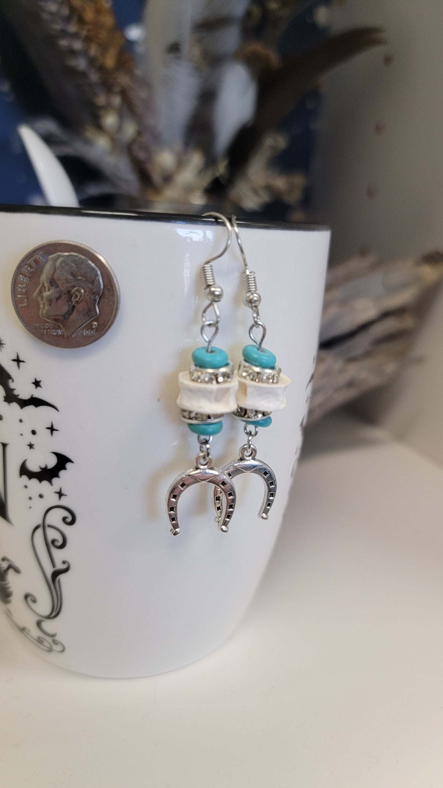 Turquoise Fish Bone Horseshoe Earrings