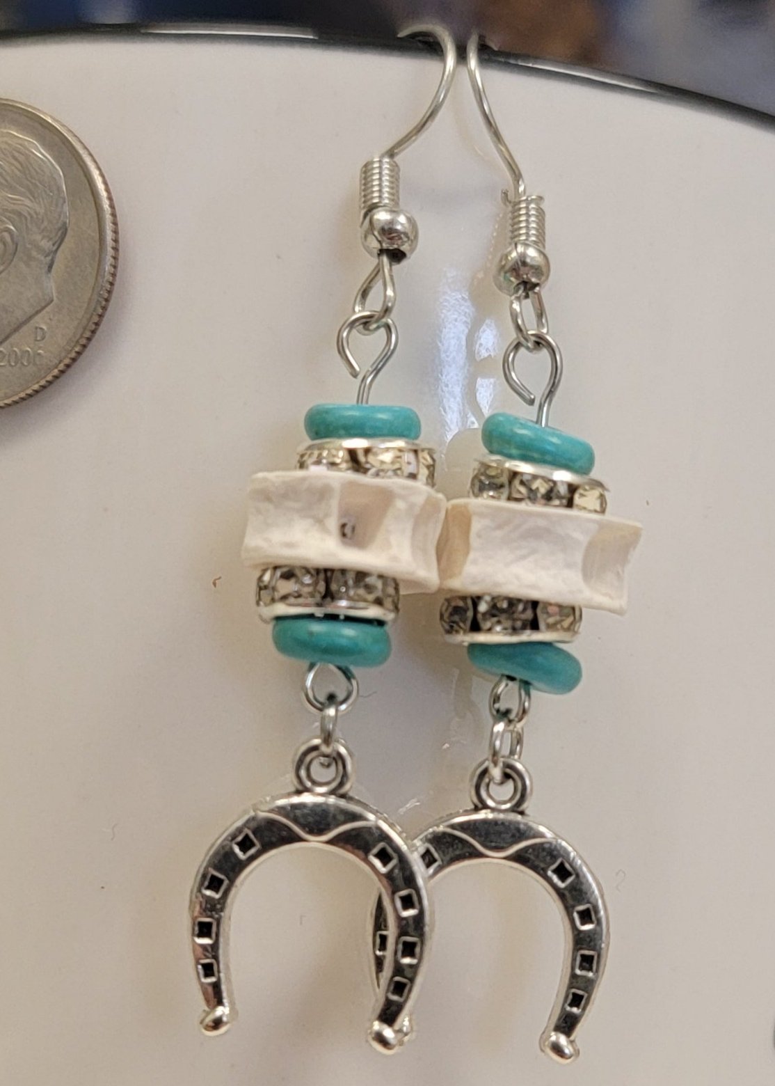 Turquoise Fish Bone Horseshoe Earrings