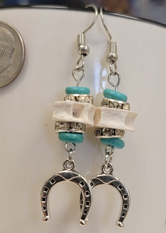 Turquoise Fish Bone Horseshoe Earrings