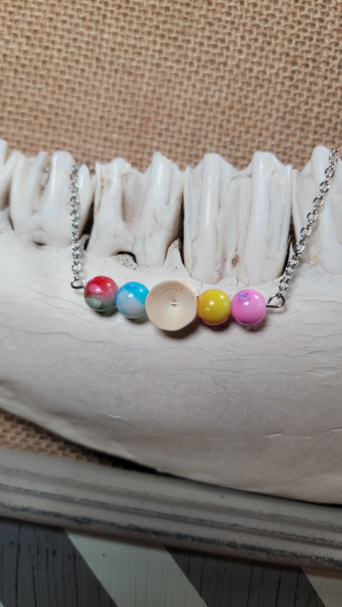 " Fish Bone with Multi-Colored Beads "  Bracelet