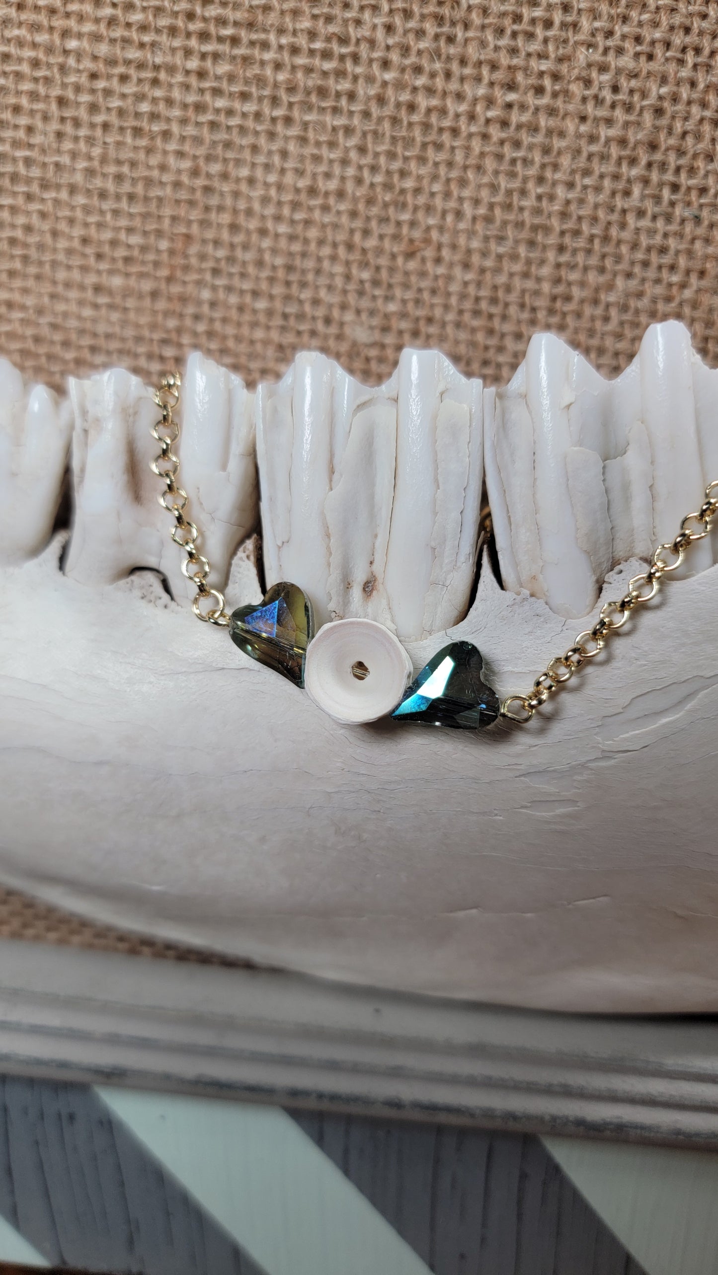 " Fish Bone with Blue Heart Beads "  Bracelet