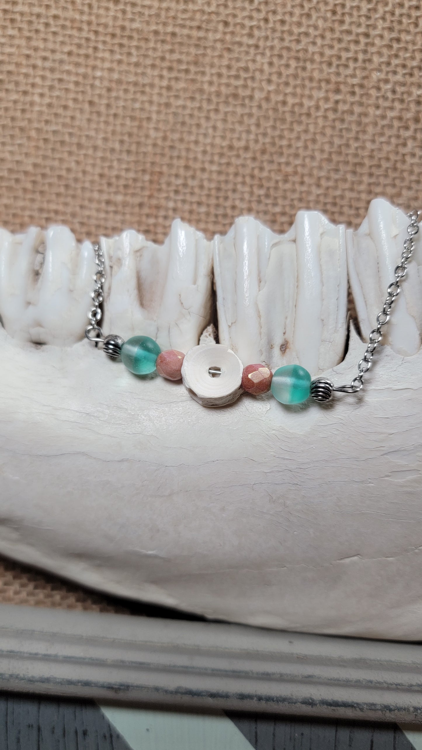 " Fish Bone with Blue and Pink Beads "  Bracelet