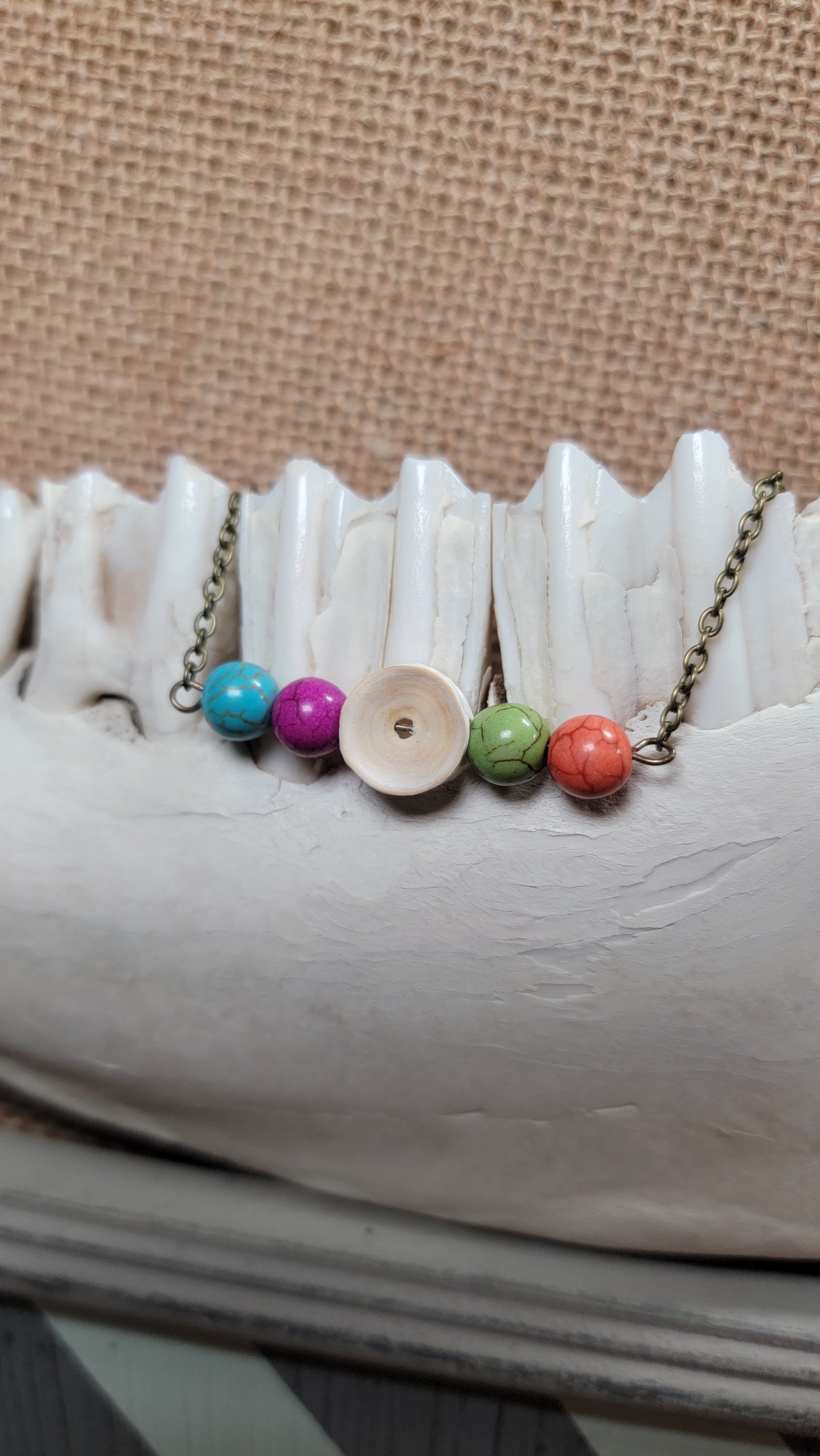 " Fish Bone with Blue-Purple-Green-Orange Beads "  Bracelet