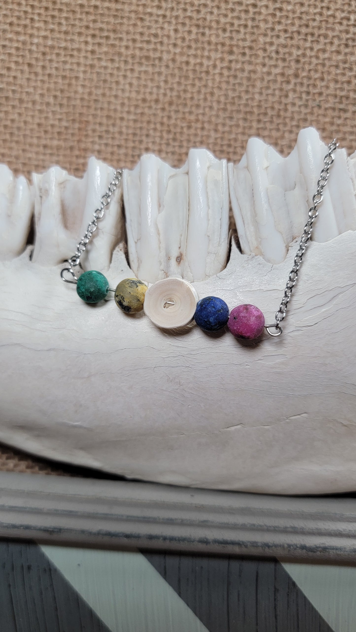 " Fish Bone with Multi-Colored Marbled Beads "  Bracelet