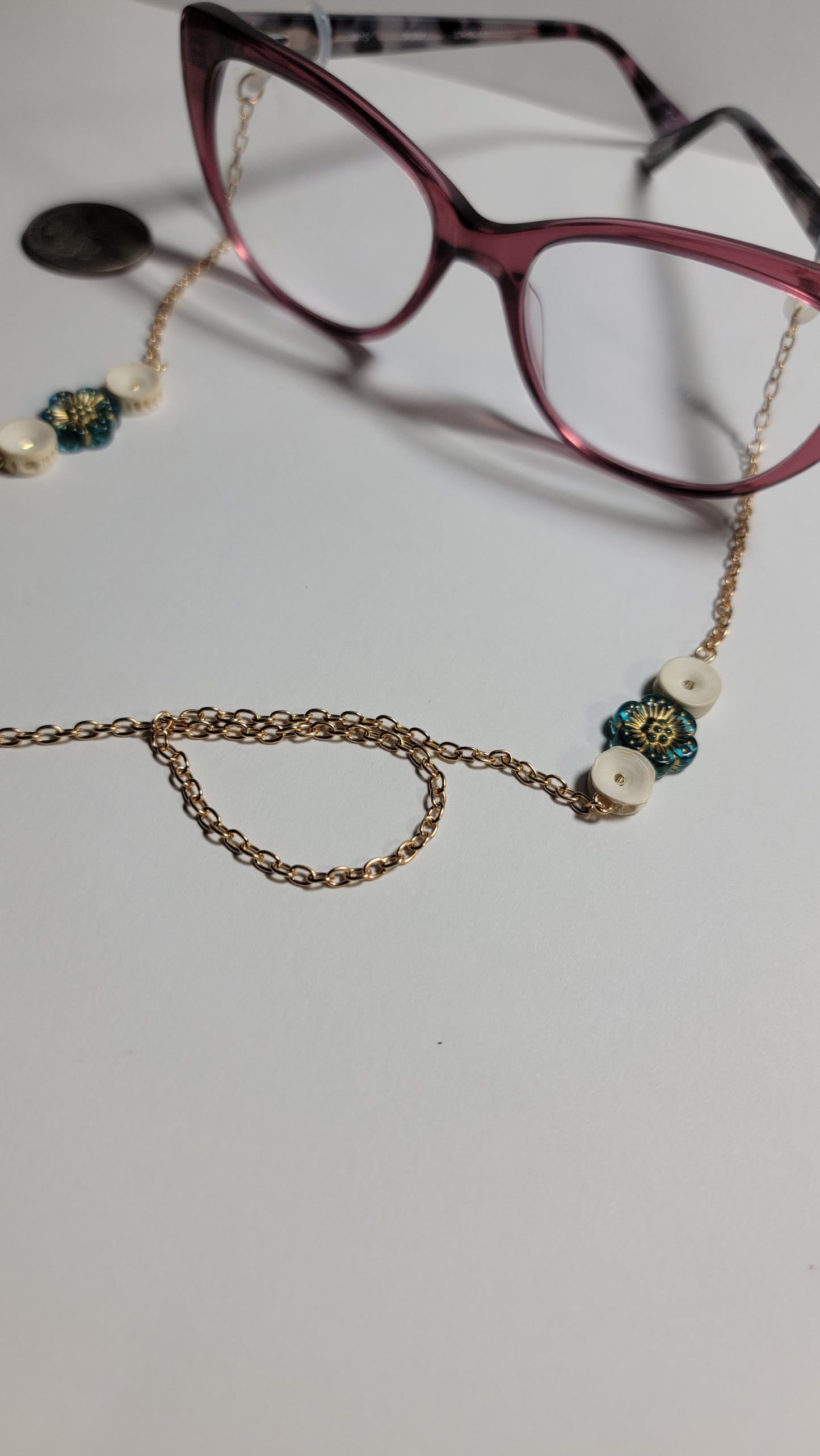 " Fish Bone and Blue Flowers" Eye Glasses Chain