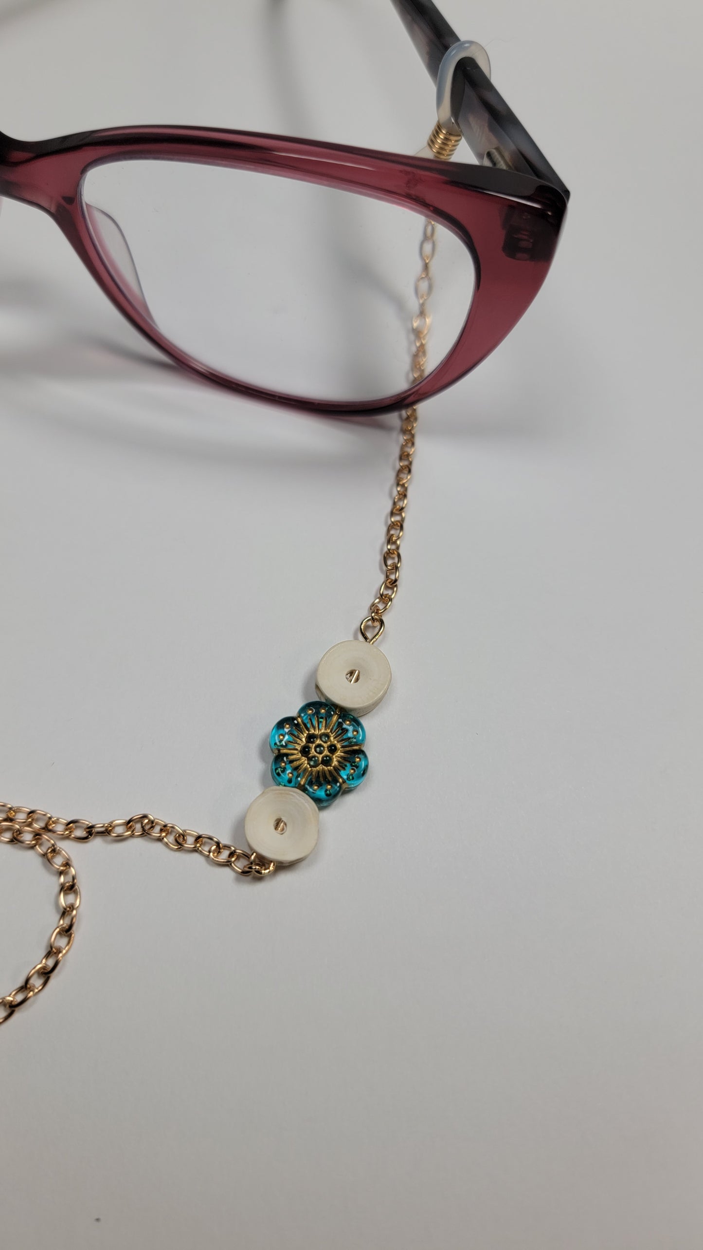 " Fish Bone and Blue Flowers" Eye Glasses Chain