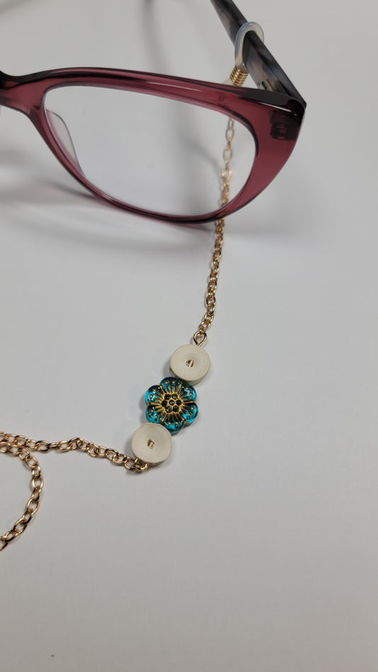 " Fish Bone and Blue Flowers" Eye Glasses Chain