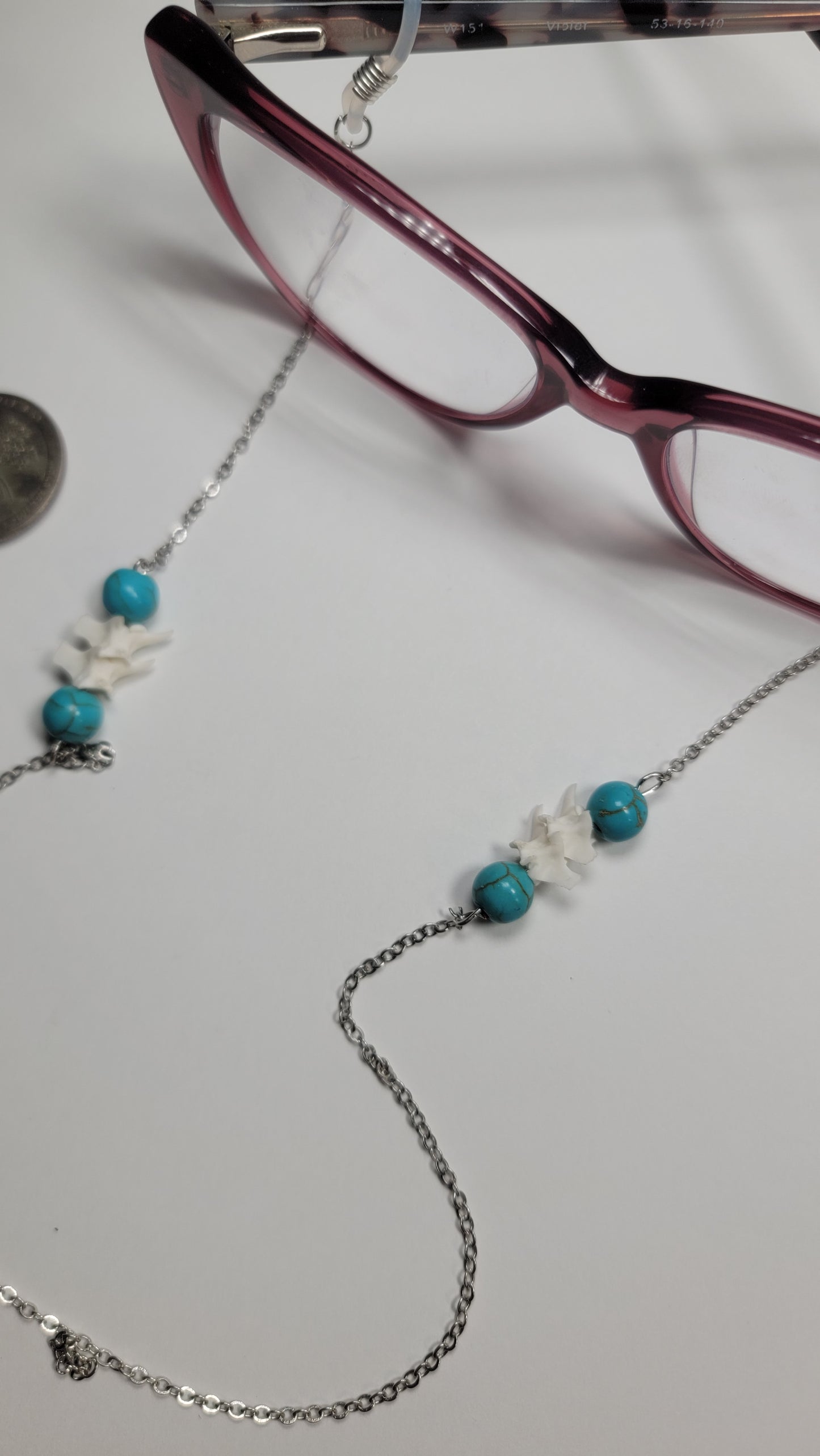 "Rattlesnake Vertebrae and Turquoise beads" Eye Glasses Chain