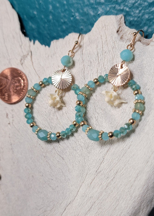 Icy Blue Beaded Rattlesnake Hoop Earrings