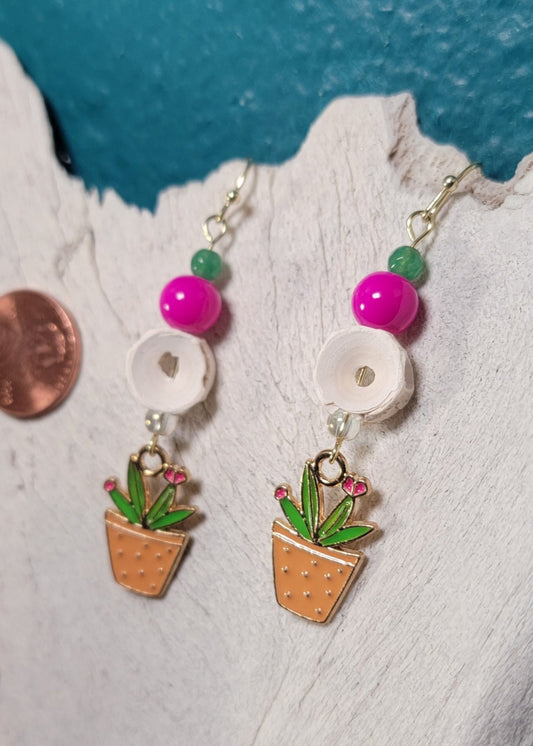 Gold Fish Bone and Plant Charm Earrings