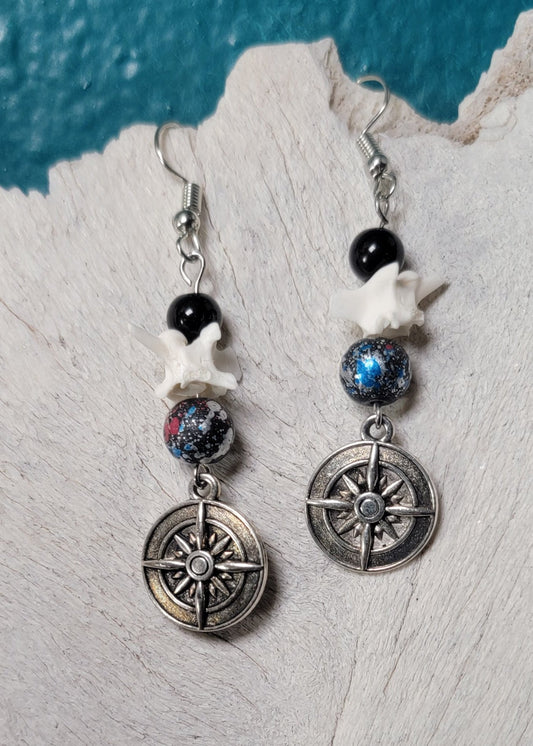 Compass and Rattlesnake Vertebrae Earrings