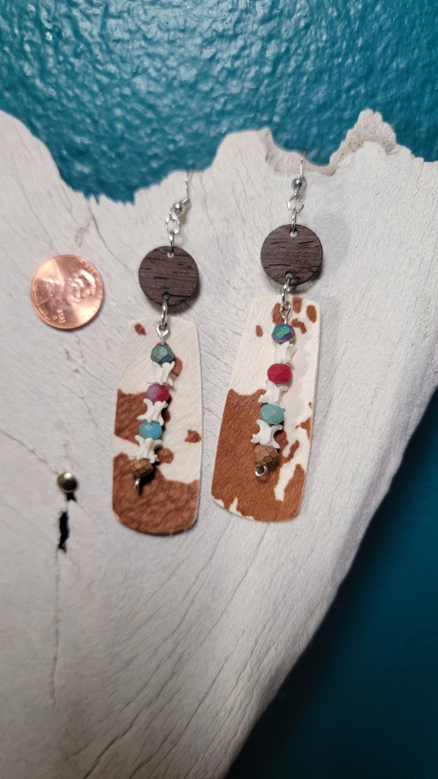 Western Cow Print and Rattlesnake Vertebrae Earrings