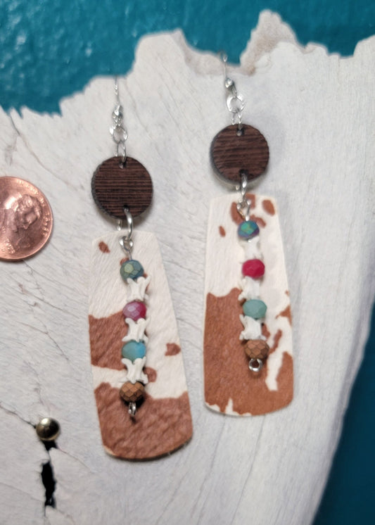 Western Cow Print and Rattlesnake Vertebrae Earrings