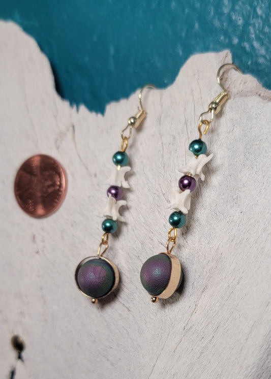 Teal and Purple Rattlesnake Vertebrae Earrings