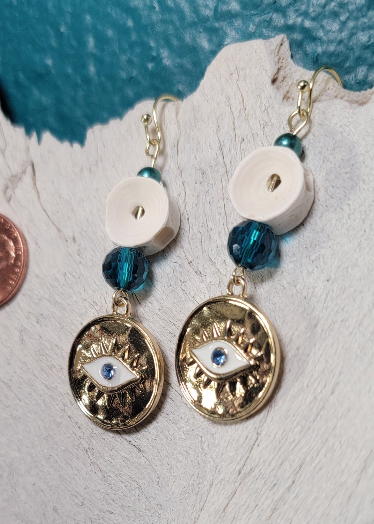 Fish Bone and Seeing Eye Charm Earrings