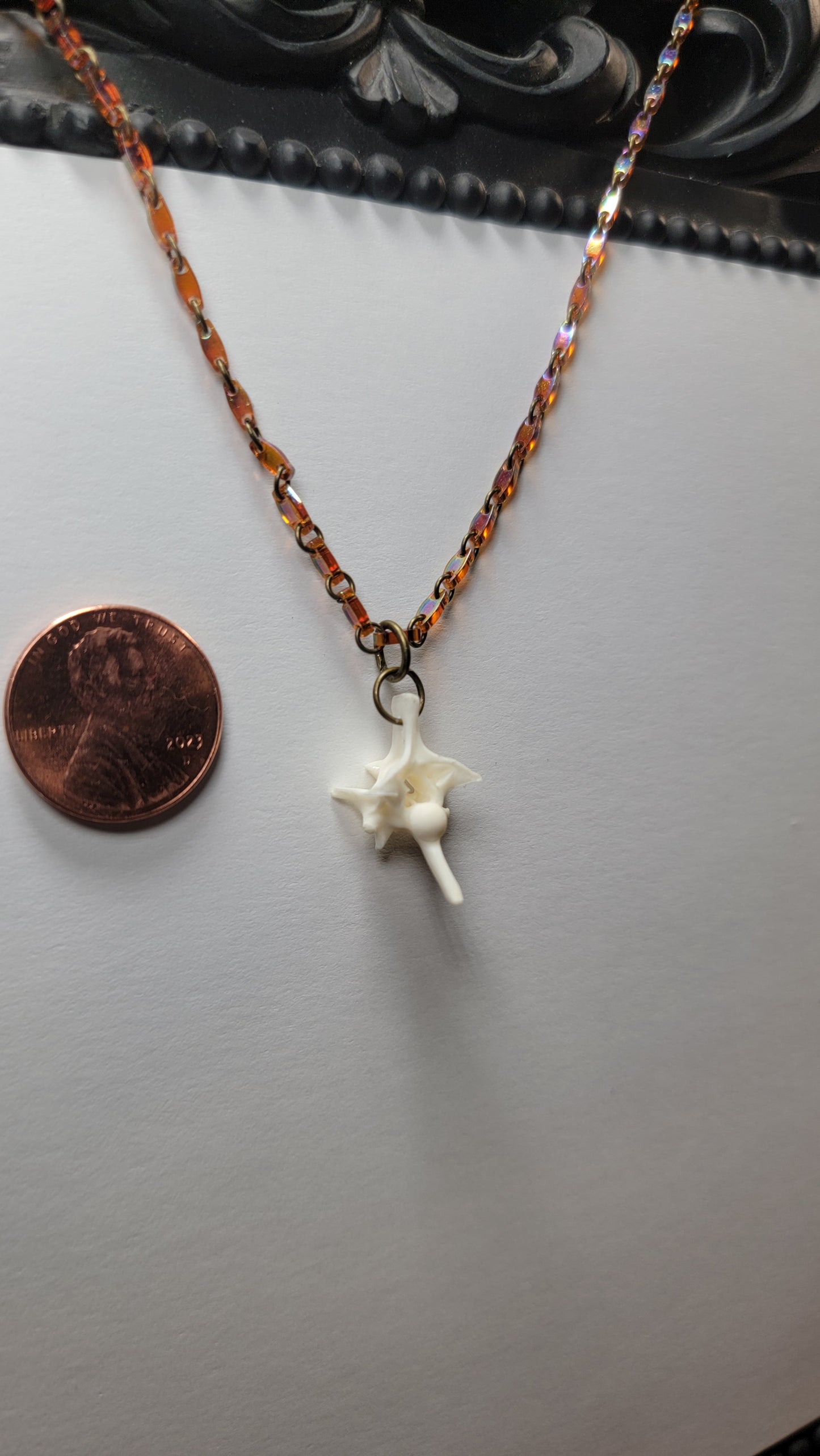 Single Rattlesnake Vertebrae Antique Gold and Glass Chain Necklace