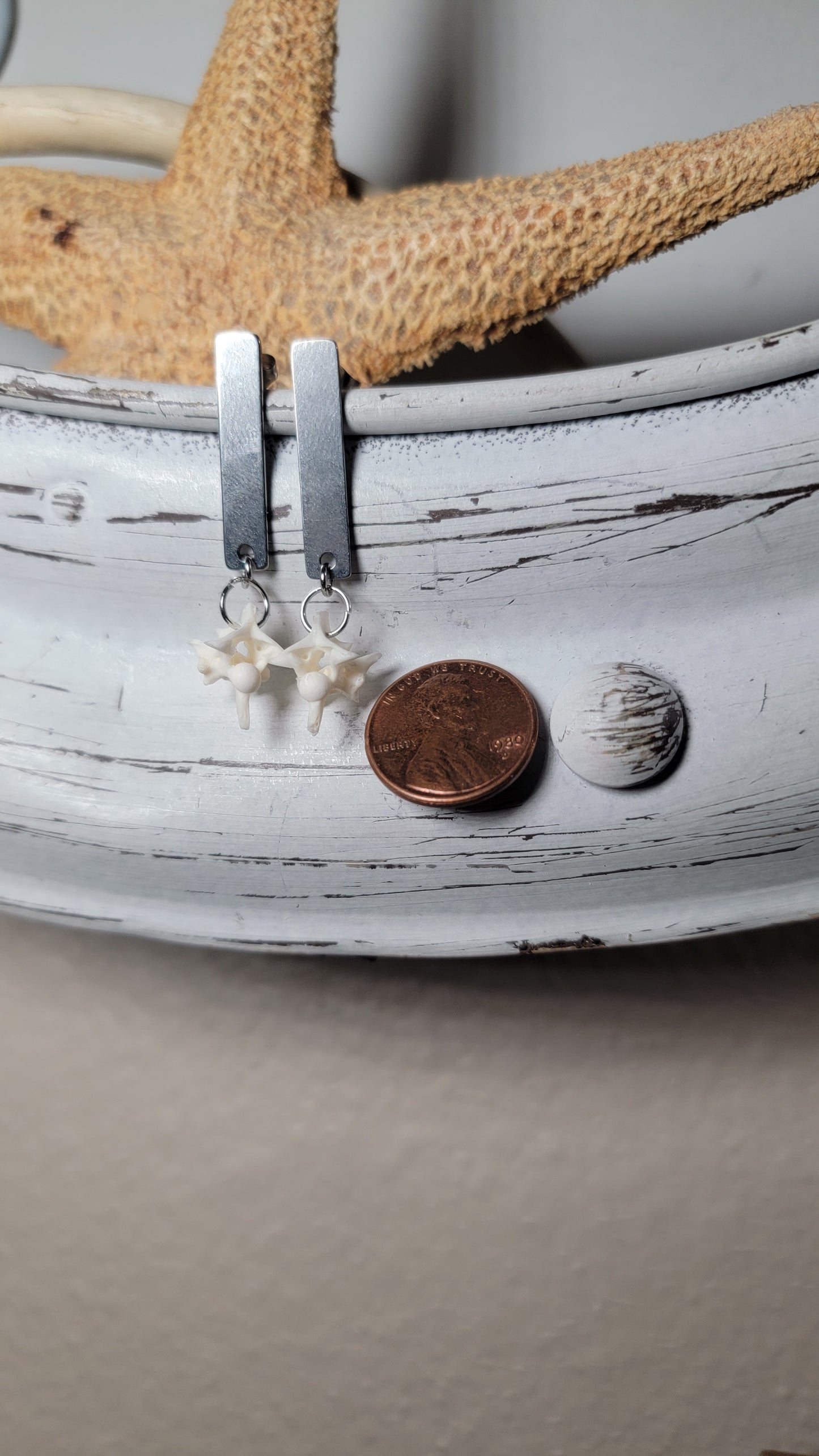 Minimalist Silver Rectangle with Rattlesnake Vertebrae Earrings