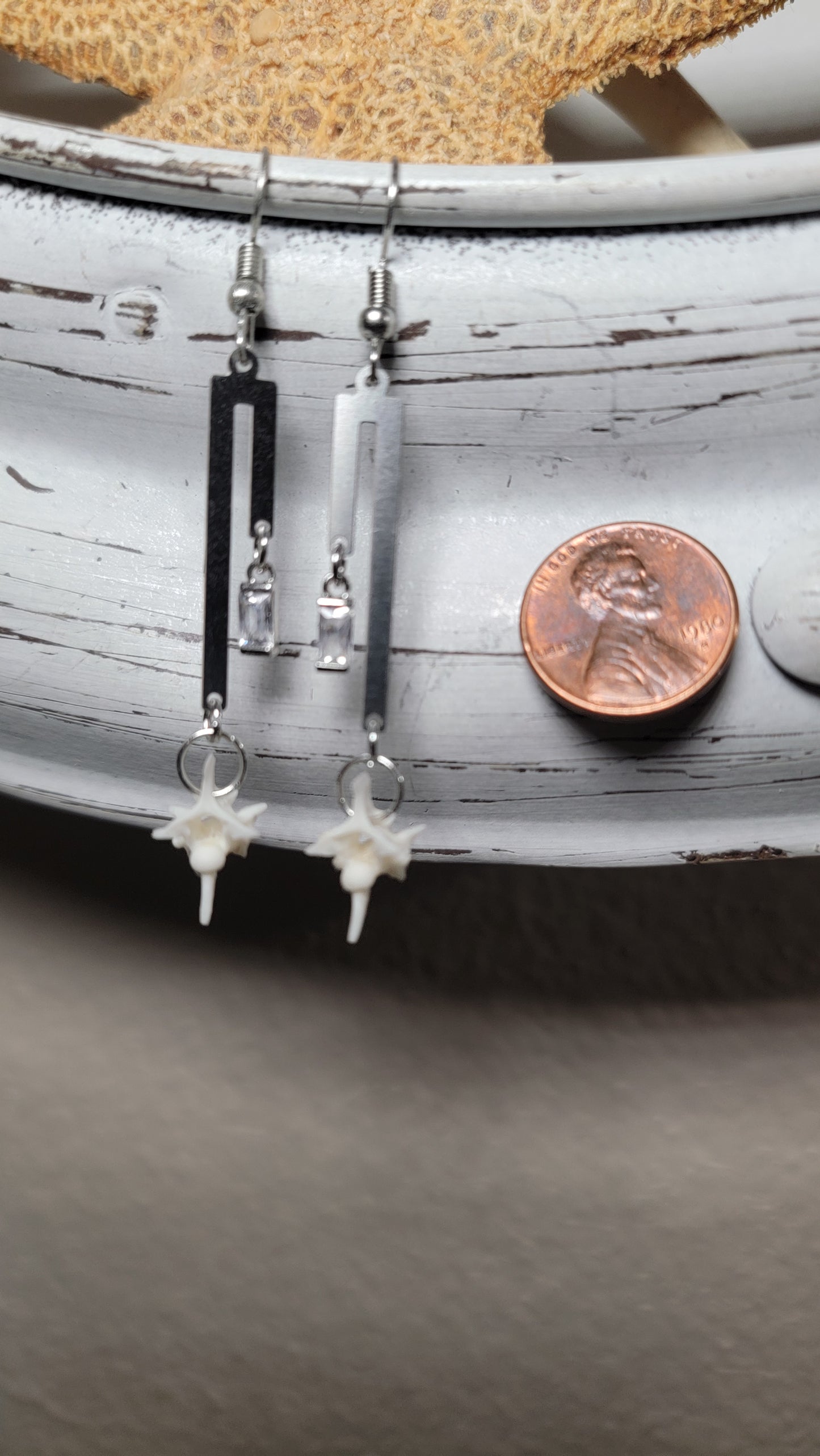 Minimalist Silver Double U with Rattlesnake Vertebrae Earrings