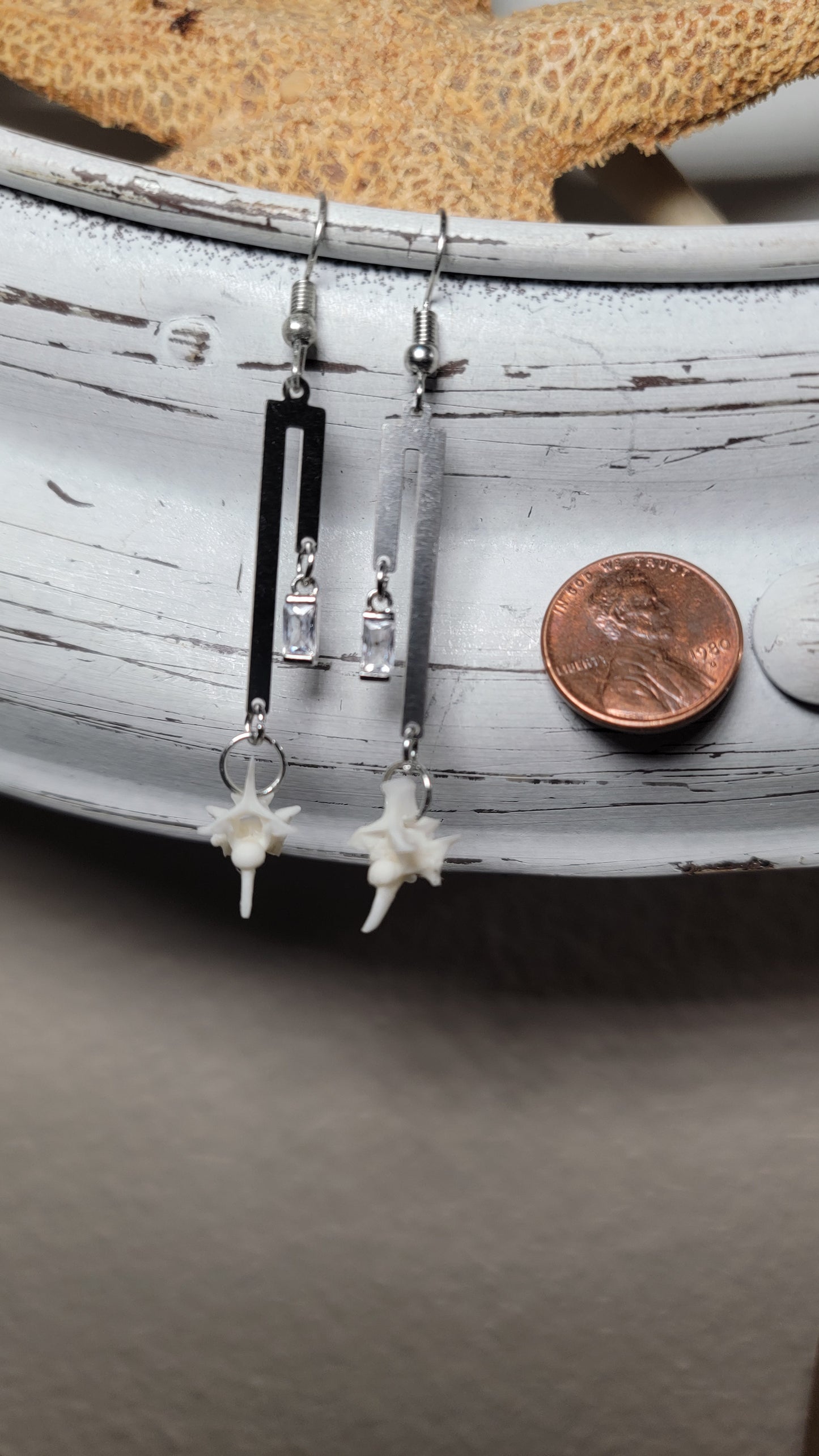 Minimalist Silver Double U with Rattlesnake Vertebrae Earrings