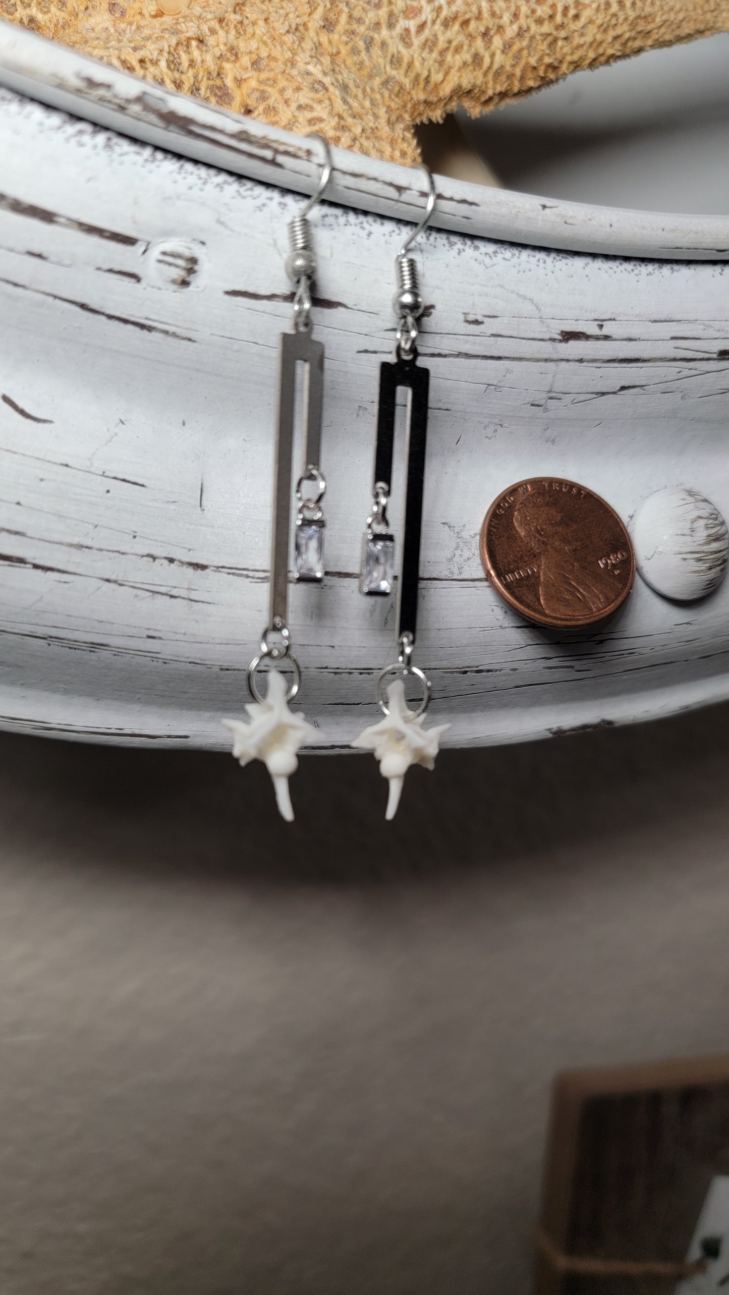 Minimalist Silver Double U with Rattlesnake Vertebrae Earrings