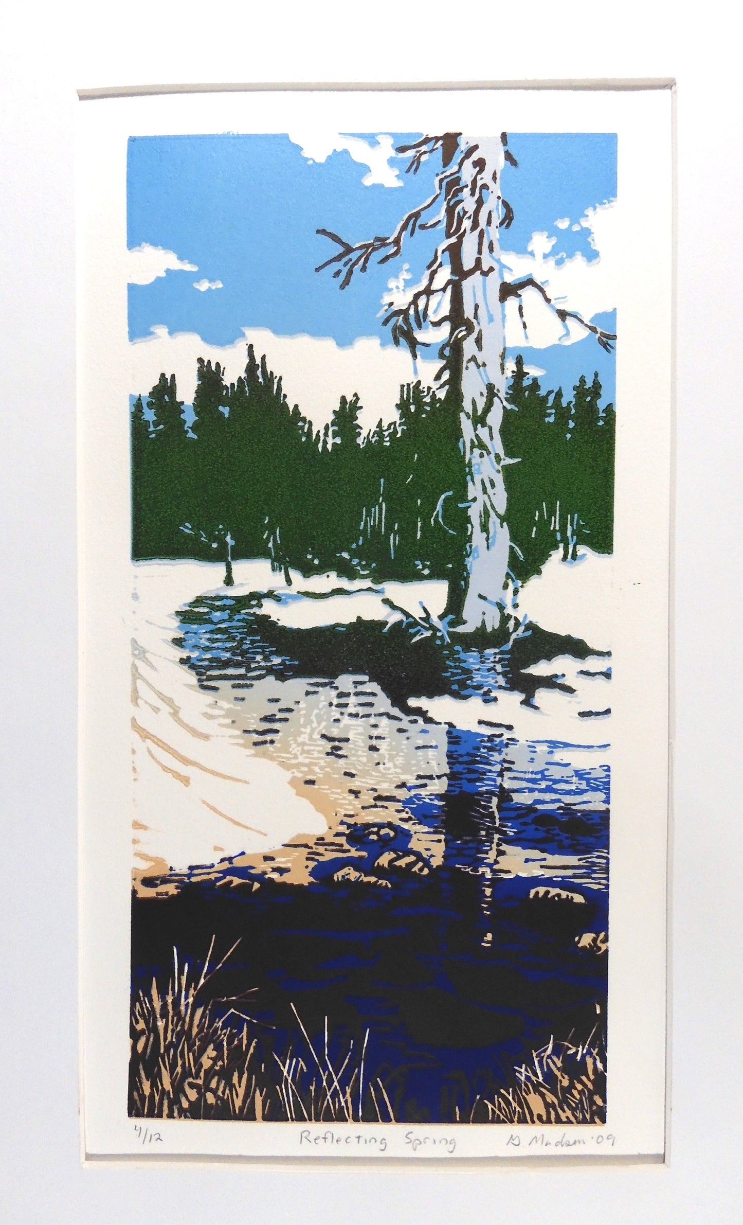 " Reflecting Spring " Matted Original Relief Print