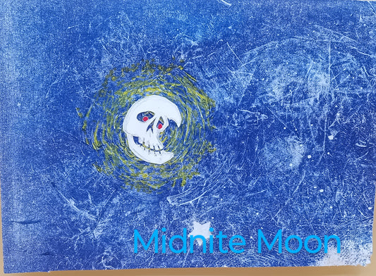 " Midnite Moon" Screen Print and Paper Collage Moon