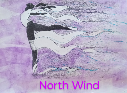 " North Wind in Purple" Litho Print with Added Colored Ink