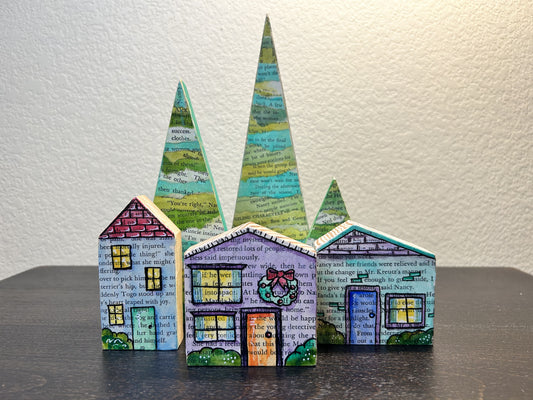 " Christmas Village" Mixed Media Wood Art