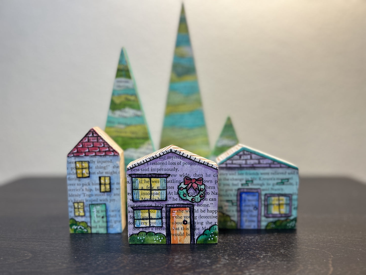 " Christmas Village" Mixed Media Wood Art