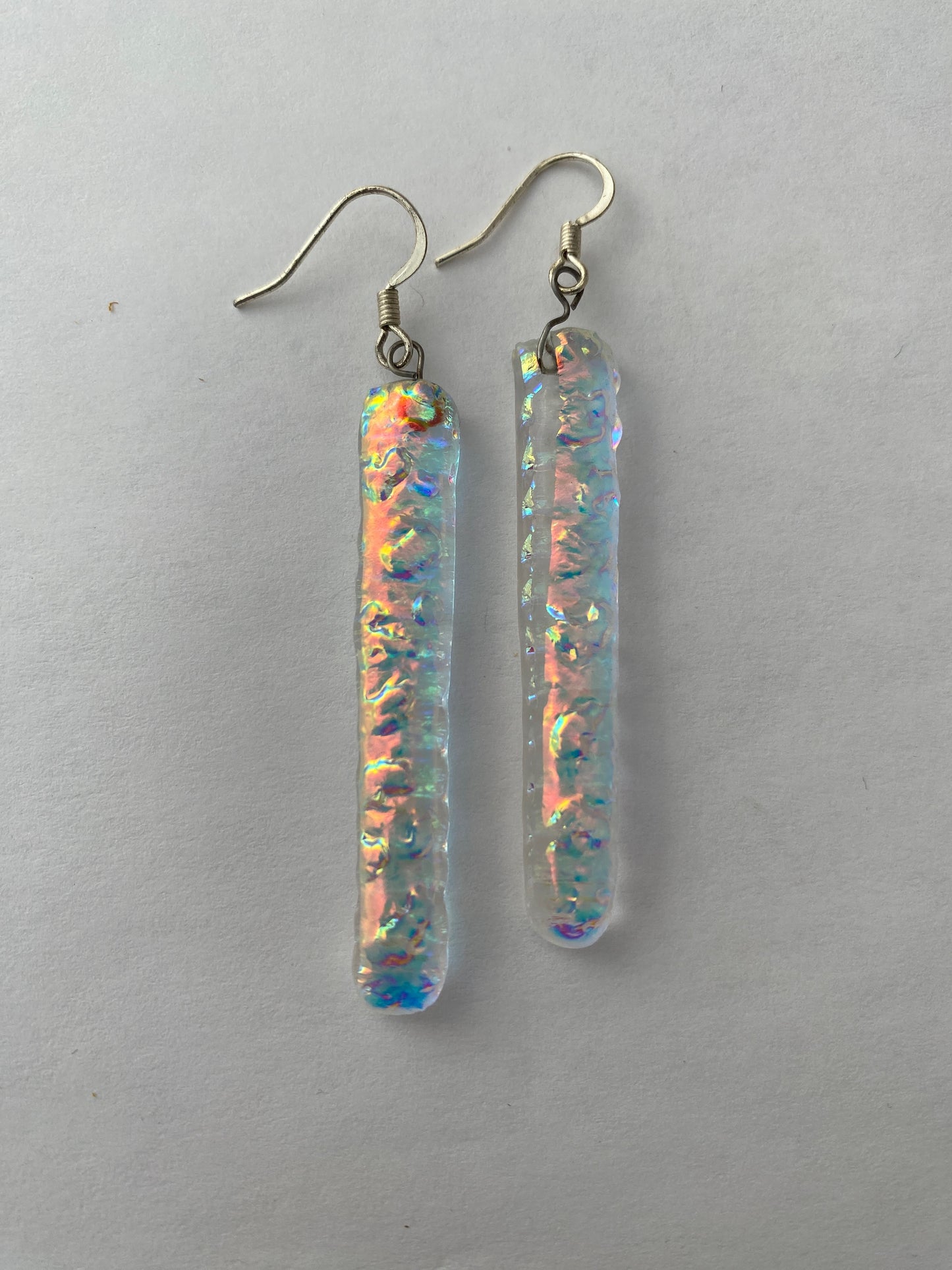 Dichro Glass Clear Long Skinny Earrings