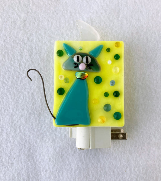 "Whimsical Cat" Fused Glass Nightlight