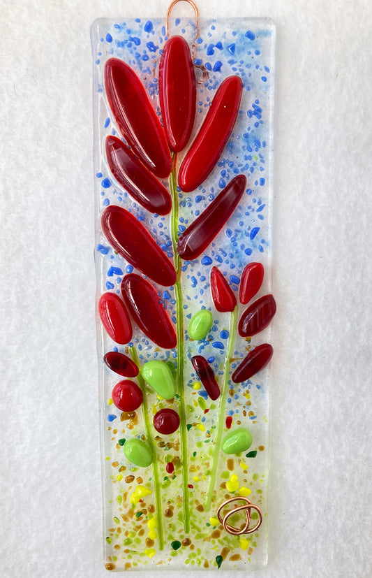 " Indian Paintbrush Suncatcher" Fused Glass Sun Catcher