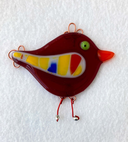 " Goofy Red Bird" Fused Glass Sun Catcher