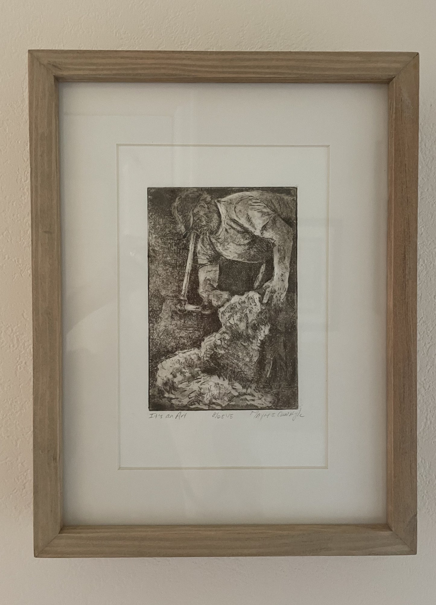 " It's An Art " Sheep Shearer Framed Intaglio Etching