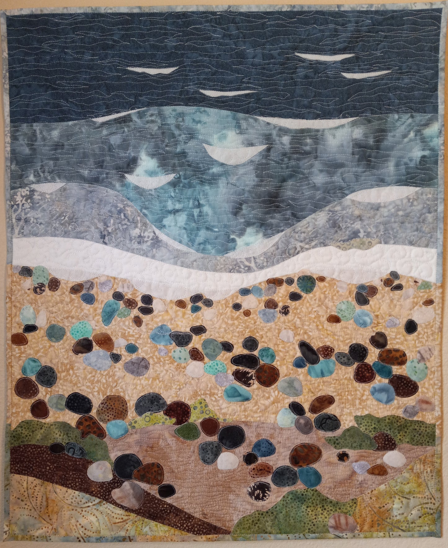 " Sea Glass and Stones Quilted Wallhanging" Quilted Wall Hanging