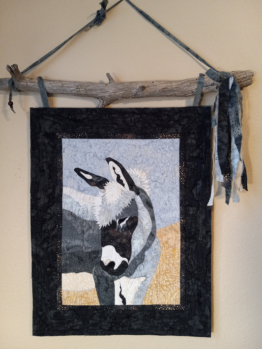 " I'm So Blue " Burro Batik Quilted Wall Hanging