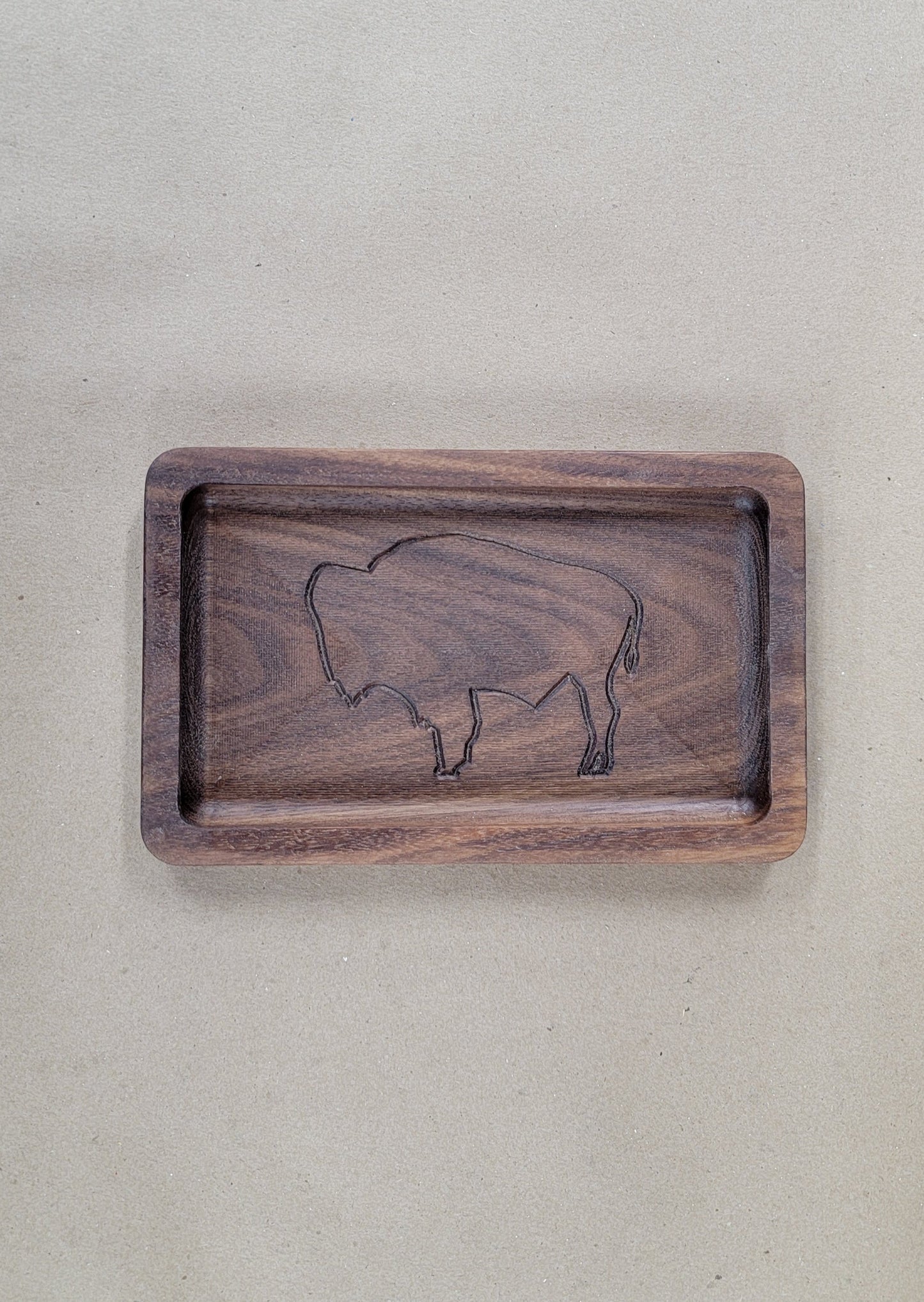 " Bison " Small Engraved Walnut Tray