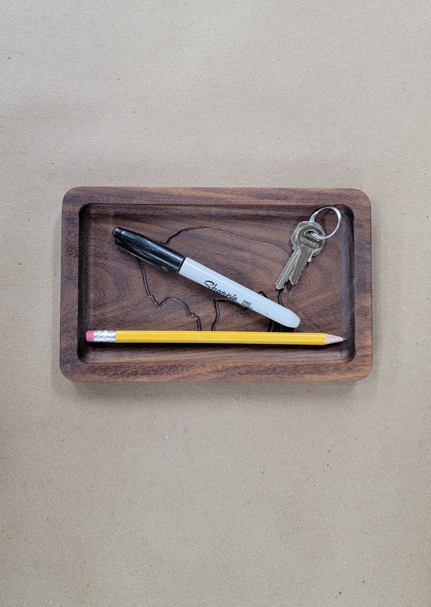 " Bison " Small Engraved Walnut Tray