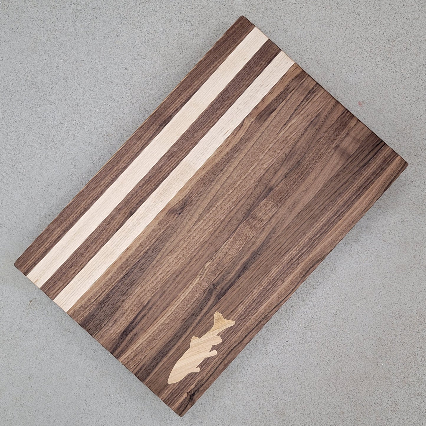 " Trout " Maple and Walnut Wood Cutting Board