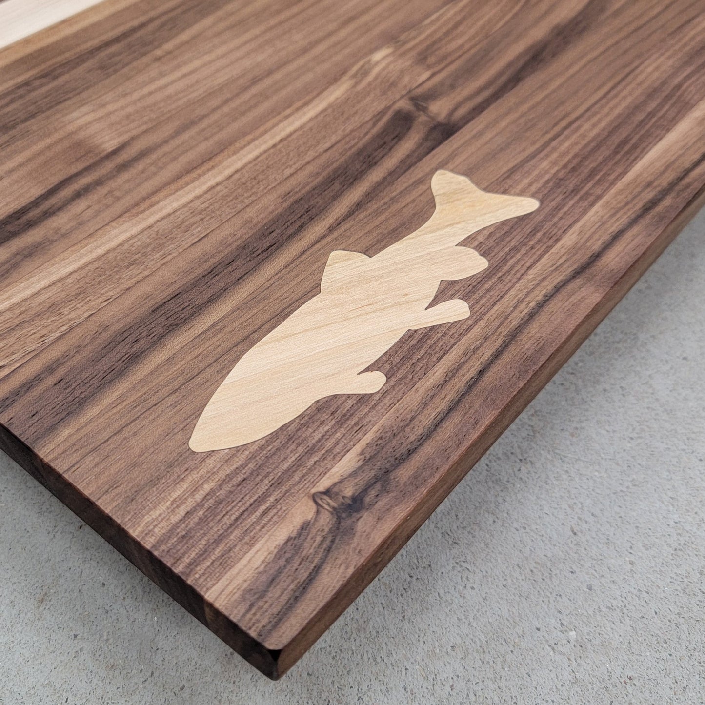 " Trout " Maple and Walnut Wood Cutting Board